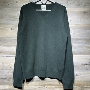 ID Menswear Merino Wool Cashmere V-Neck Sweater Gray/Green Lightweight Sz. Small